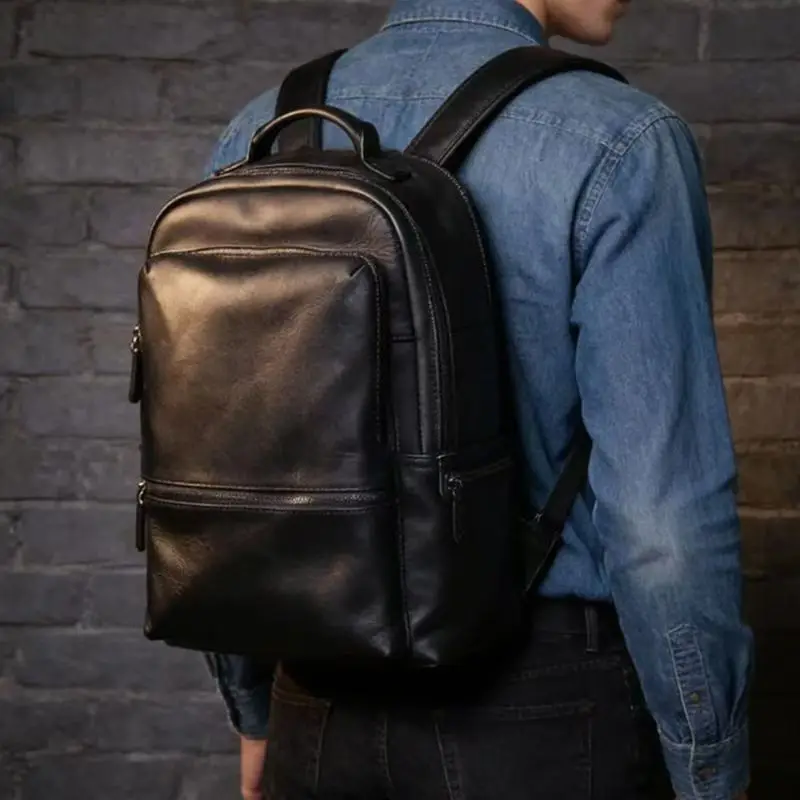 2026 New Brand Natural Cow Genuine Leather Men's Backpack Fashion Large Capacity Shoolbag Boy Laptop Backpack Computer Bag