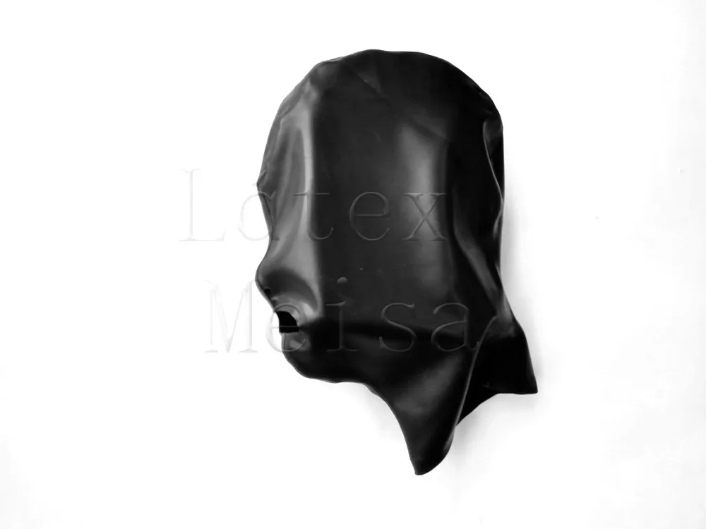 Latex masks men's rubber hoods open nostirls and mouth in black color without zip