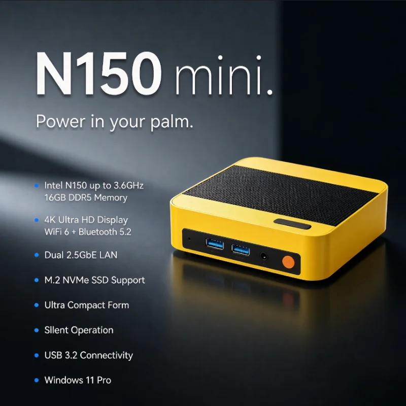 Ultra Fast Core N150 Compact Desktop Mini PC 16GB 512GB NVMe SSD Triple 4K Silent Cooling Home Office Media Editing Computer