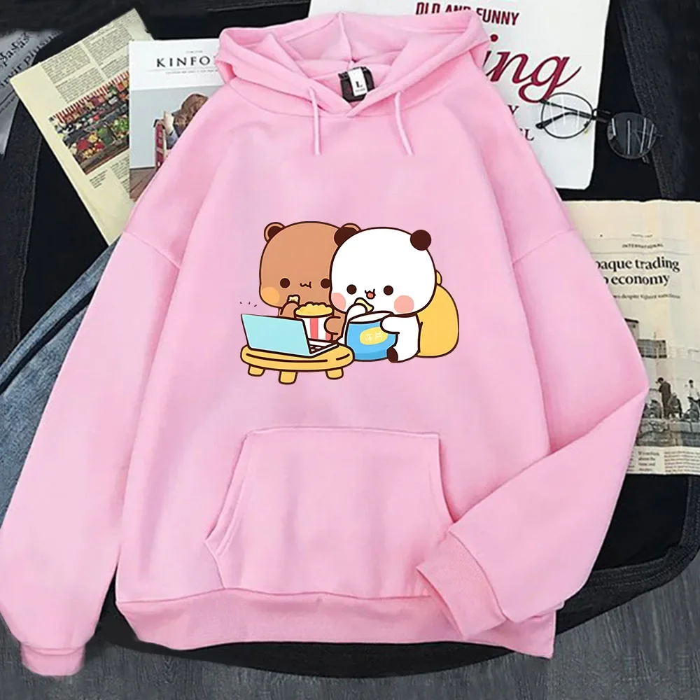 DuDu and BuBu Watching Movie Together Hoodies Cute Panda Bear Sweatshirts Men's Tops Korean Styele Clothes Winter Clothes Women