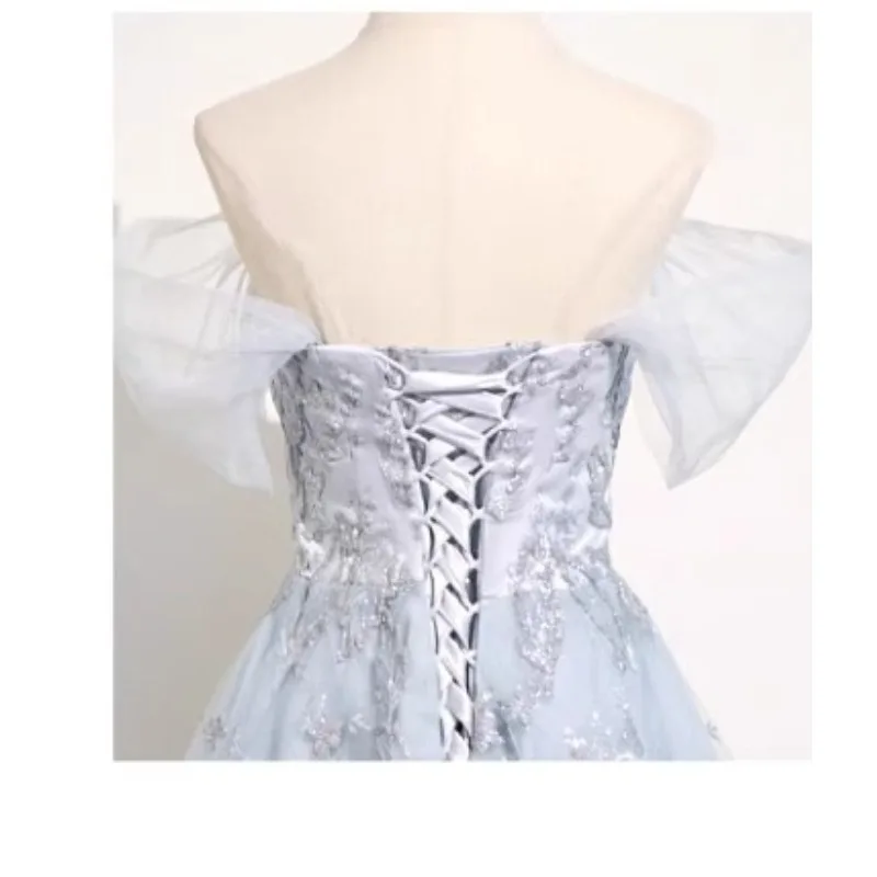 2025 New Women's One Shoulder Embroidered Bridesmaid Evening Dress Fashionable and Slim Back Strap High End Adult Dress