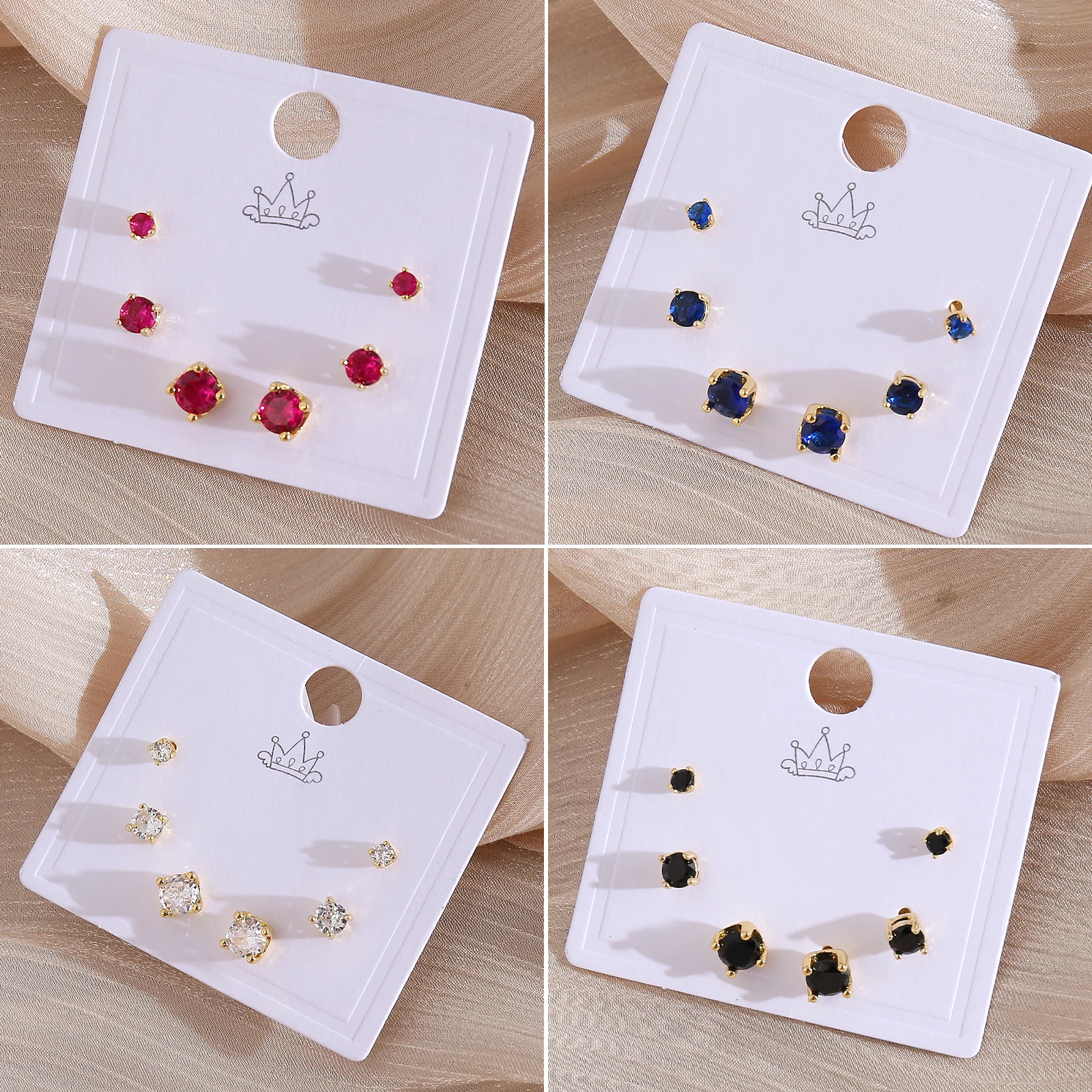 MHS.SUN 3 Pairs 3 Sizes Round Zircon Stud Earrings Set for Women Girls 3/5/6mm Crystal Small Earrings Daily Jewelry Party Gifts