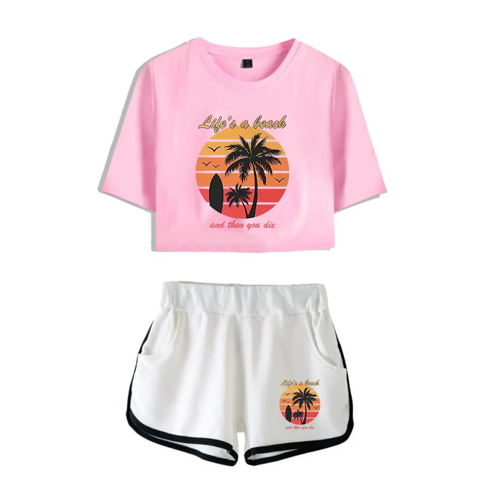 Who Is Erin Carter merch Erin Carter Life’s a Beach tshirt  midriff-baring fitted crop sets women short sets gym sport pants