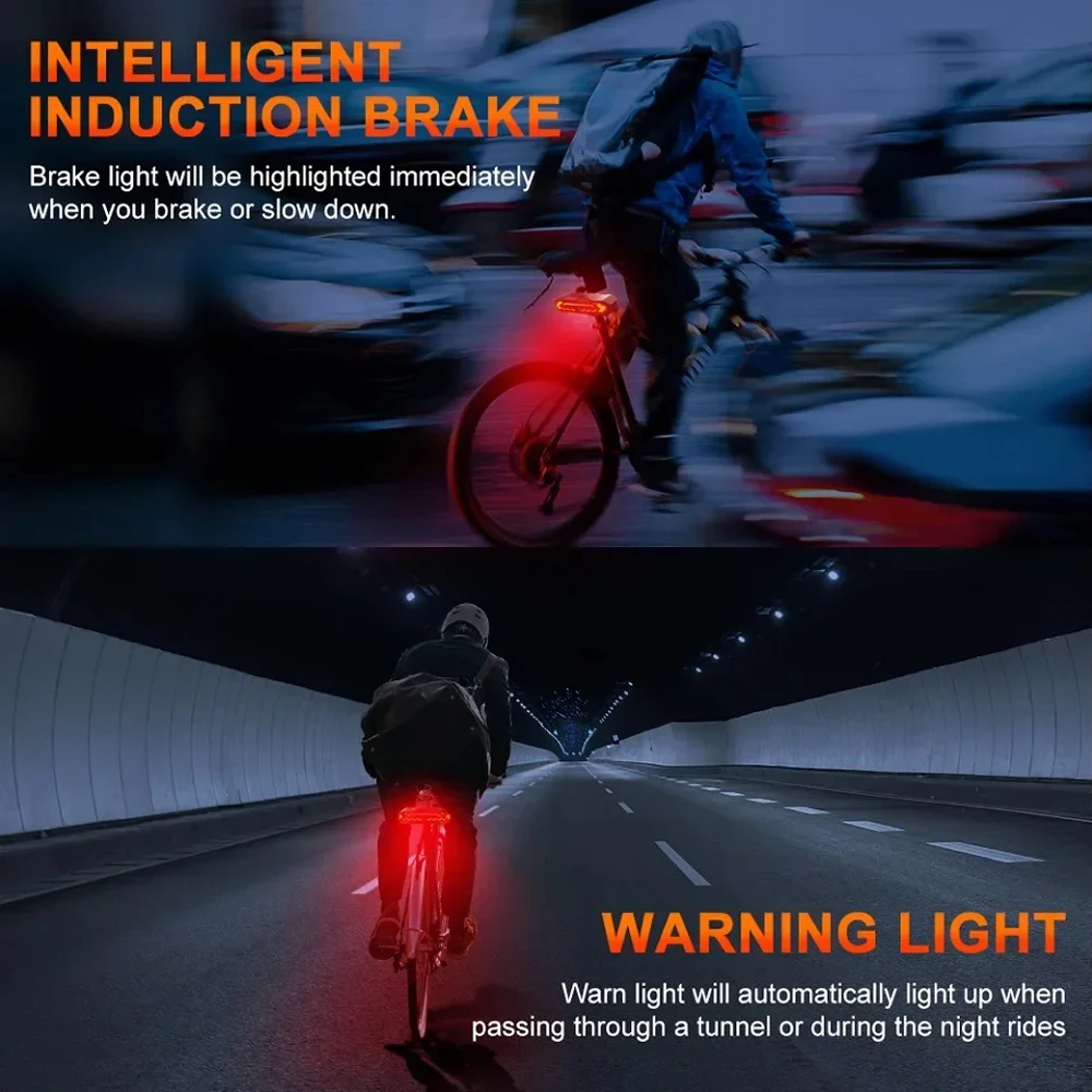 Alarma de luz trasera de bicicleta Hollarm con señales de giro luz de freno inteligente antirrobo alarma de bicicleta impermeable remoto USB