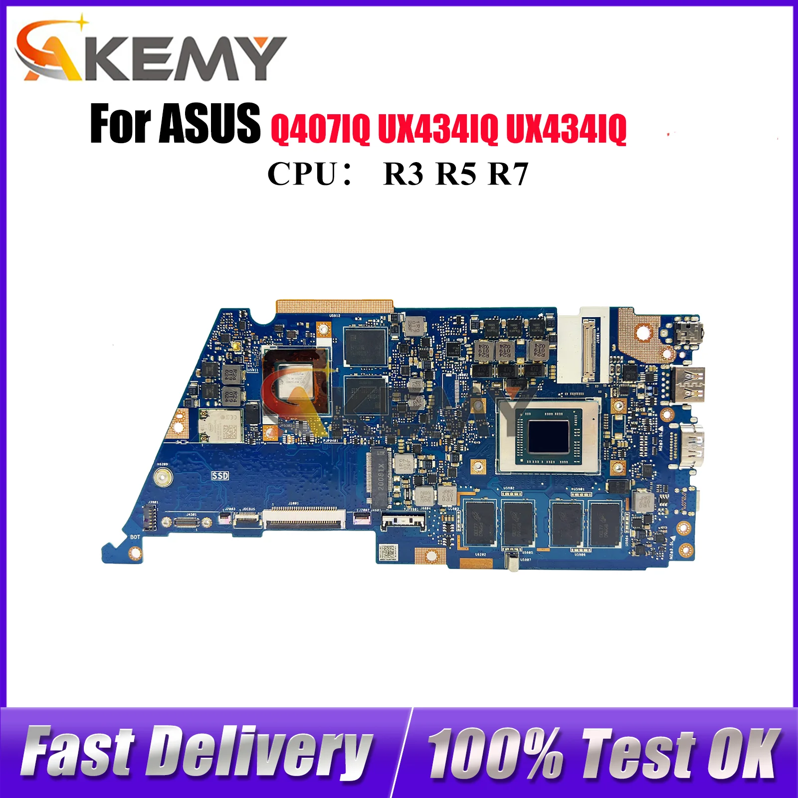 

UX434IQ Laptop Motherboard For ASUS ZenBook Q407IQ UX434IQ UX434I Notebook Mainboard With R3 R5 R7 CPU 100% tests OK fast ship