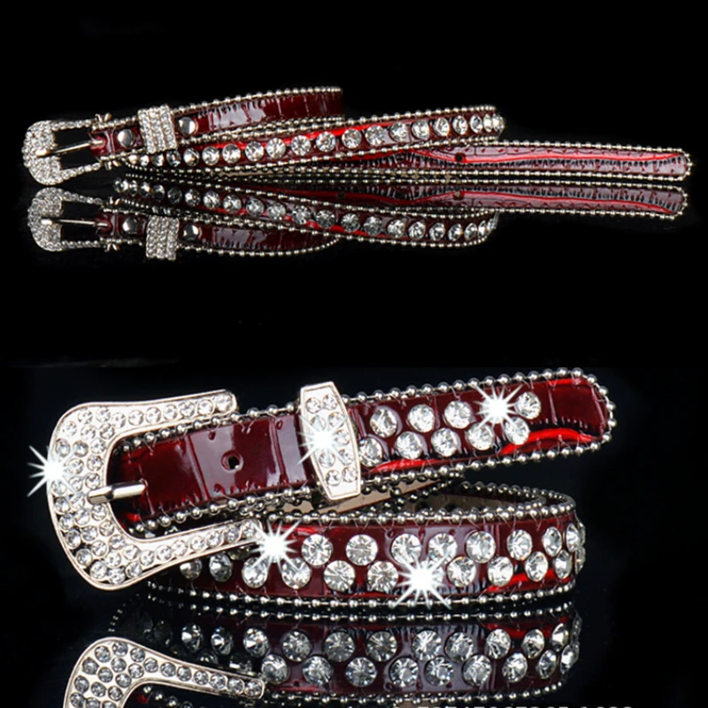 Luxury Rhinestone Inlaid Belt for Women Shiny High Fashion Side Beads Versatile Belts Gothic Style Thin Bb Belt 1.6cm2.6cm