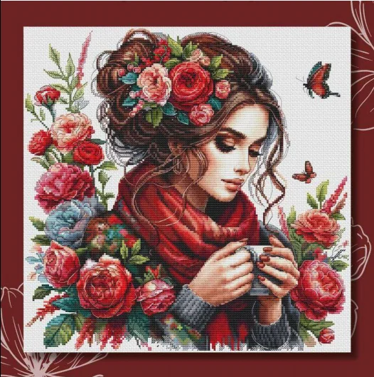 -The Rose Girl Who Drinks Tea 42-42 cross stitch embroidery kits  Lovely Hot Sell Counted Cross Stitch Kit