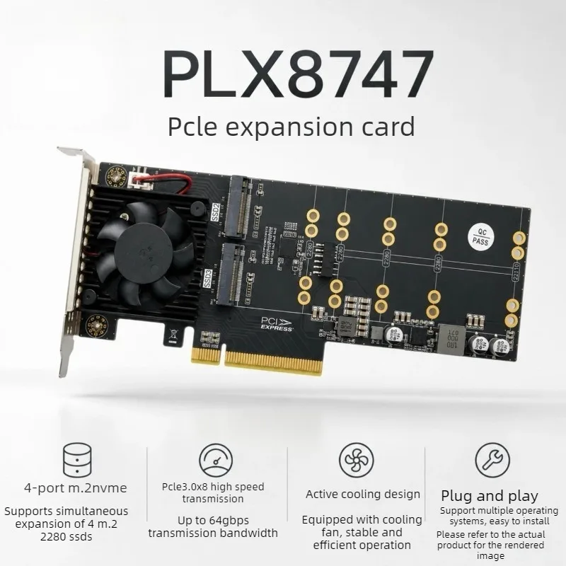 PLX8747 + compatibility module, four Nvme expansion card expansion 4 M.2 nvme SSD main board free of splitting
