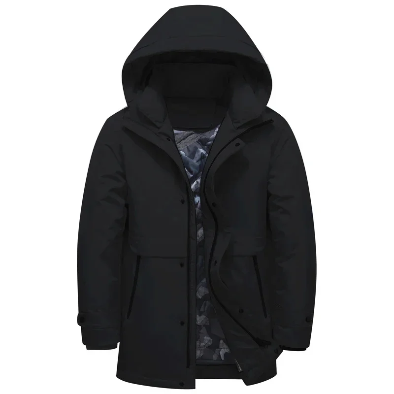 Brand 90% White Duck Down Liner Detachable Men Jacket Winter Hooded Thick Warm High Quality Coat Mens Black Parkas