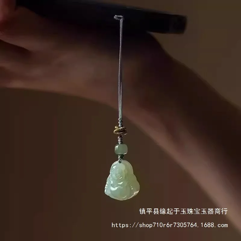 Natural Hetian Small Bell Phone Chain Pendant Men And Women, Jade Bag Decoration
