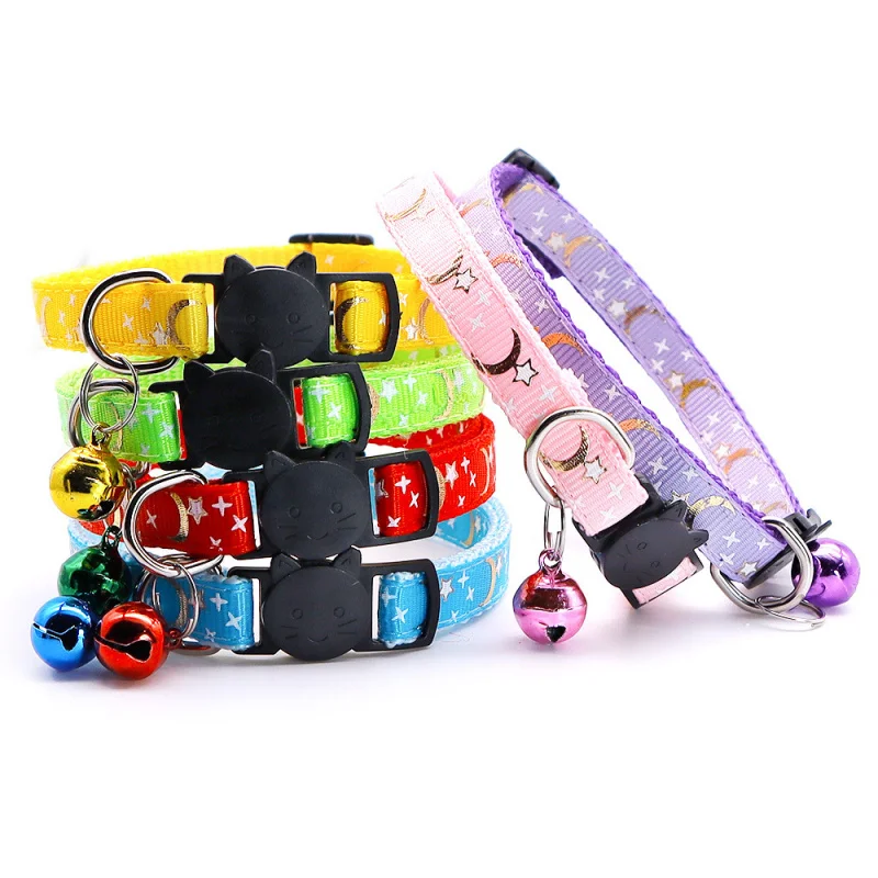 

Pet Collar With Bell Cartoon Star Moon Dog Puppy Cat Kitten Collars Adjustable Safety Bells Ring Necklace Pets Accessories