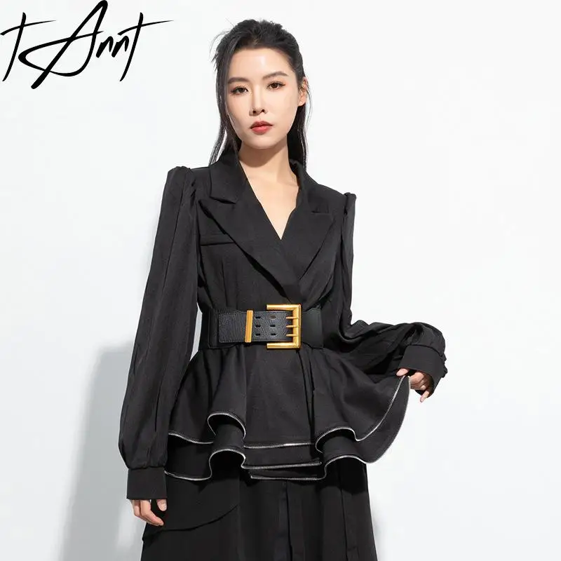 

Tannt Women Blazer Lantern Sleeves Color Matching Black Vintage Blazer Jacket Fashion Black Spring Suit Coats For Women 2024