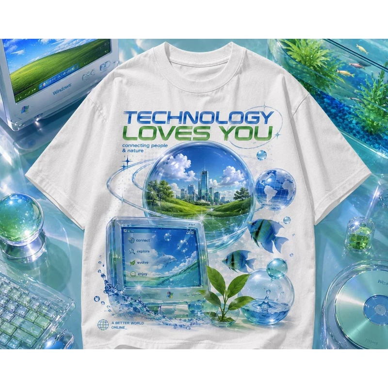 Frutiger Metro T-Shirt Y2K Grafik-T-Shirt Frutiger Aero Mcbling 2026 Sommer Neu Herren Damen Mode Y2K Baumwoll-T-Shirt Streetwear – Detail 3