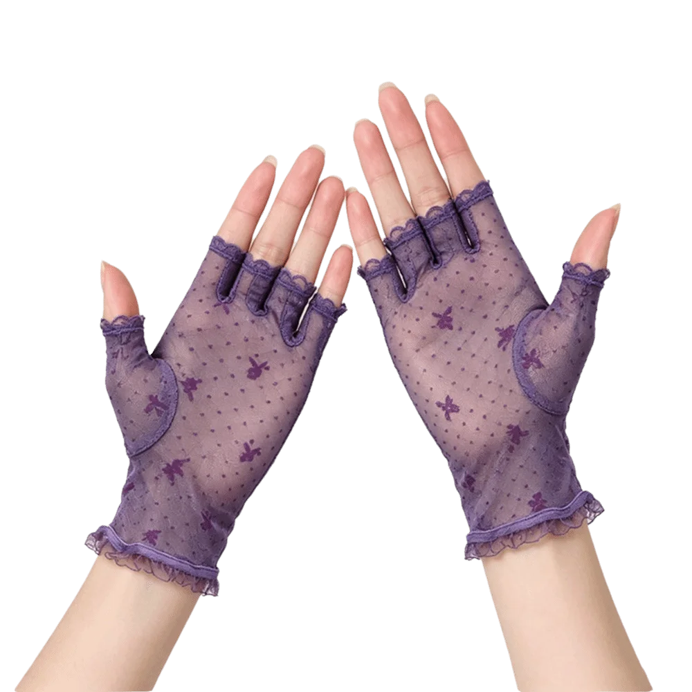Fancy Style Short Half Finger Gloves Breathable Thin Scar Covering Gloves Lace Trim Fishnet Gloves Summer