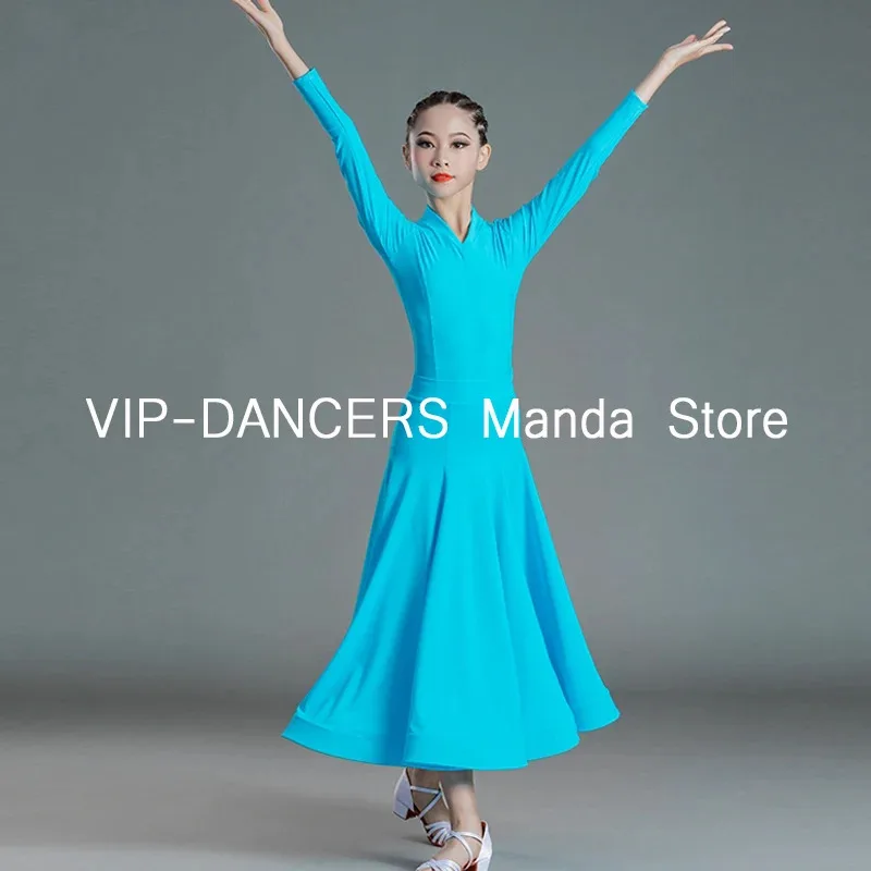 متعددة الألوان قاعة الرقص فساتين الفالس الحديثة القياسية مرحلة الرقص ارتداء المنافسة بدلة تدريب خط تنورة رقص VDL736