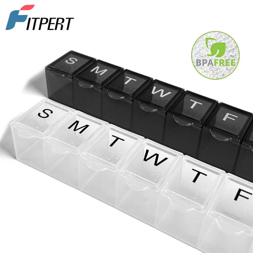 

Weekly (7-Day) Daily Pills Case, Medicine Planner, Vitamin Organizer, Supplement Container, Easy To Use, Large Compartments