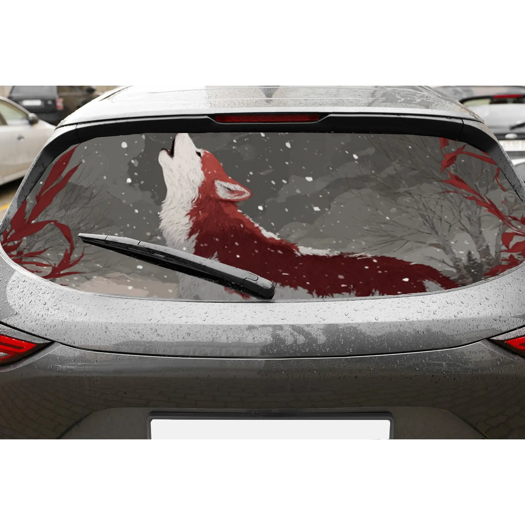 

Red and White Wolf Car Rear Window Sticker, Anti-scratch Auto Protection Vinyl Wraps Decal, Waterproof Self-adhesive PVC Auto Ex