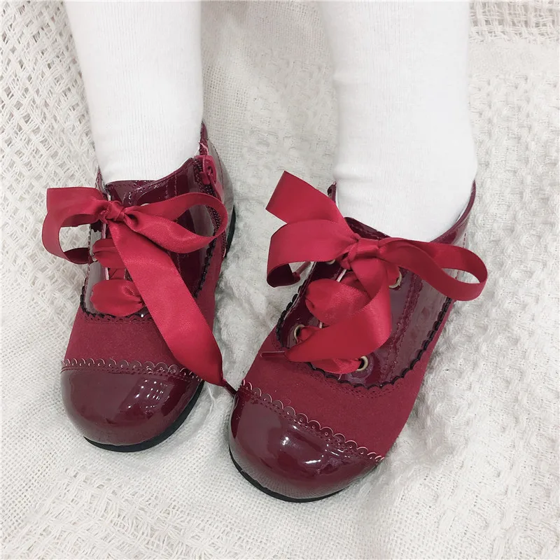 2020Autumn Winter Custom Spanish Princess Shoes Court Leather Ribbon Bow Ankle Boots Winter Boots for Girls Kids Winter Boots