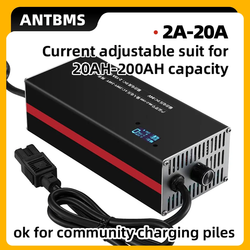20A Li-ion LiPo Lifepo4 Lithium Battery Charger 36V 48V 58.4V 72V 60V 67.2V 84V 87.6V Curren Adjust Fast Charge 10S 16S 20S 24S
