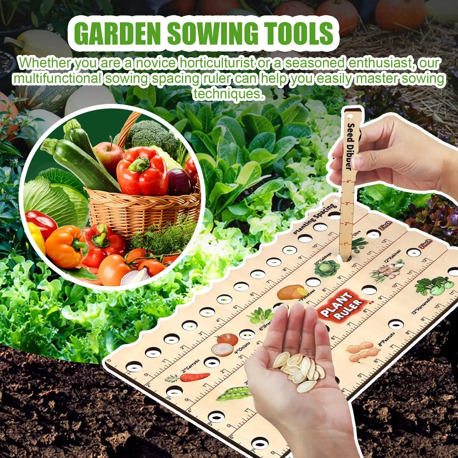 Wooden Plant Ruler Seedling Spacing Tool Gardening Measuring Gauge for Beginners Gardeners Vegetables Fruits Flower Beds