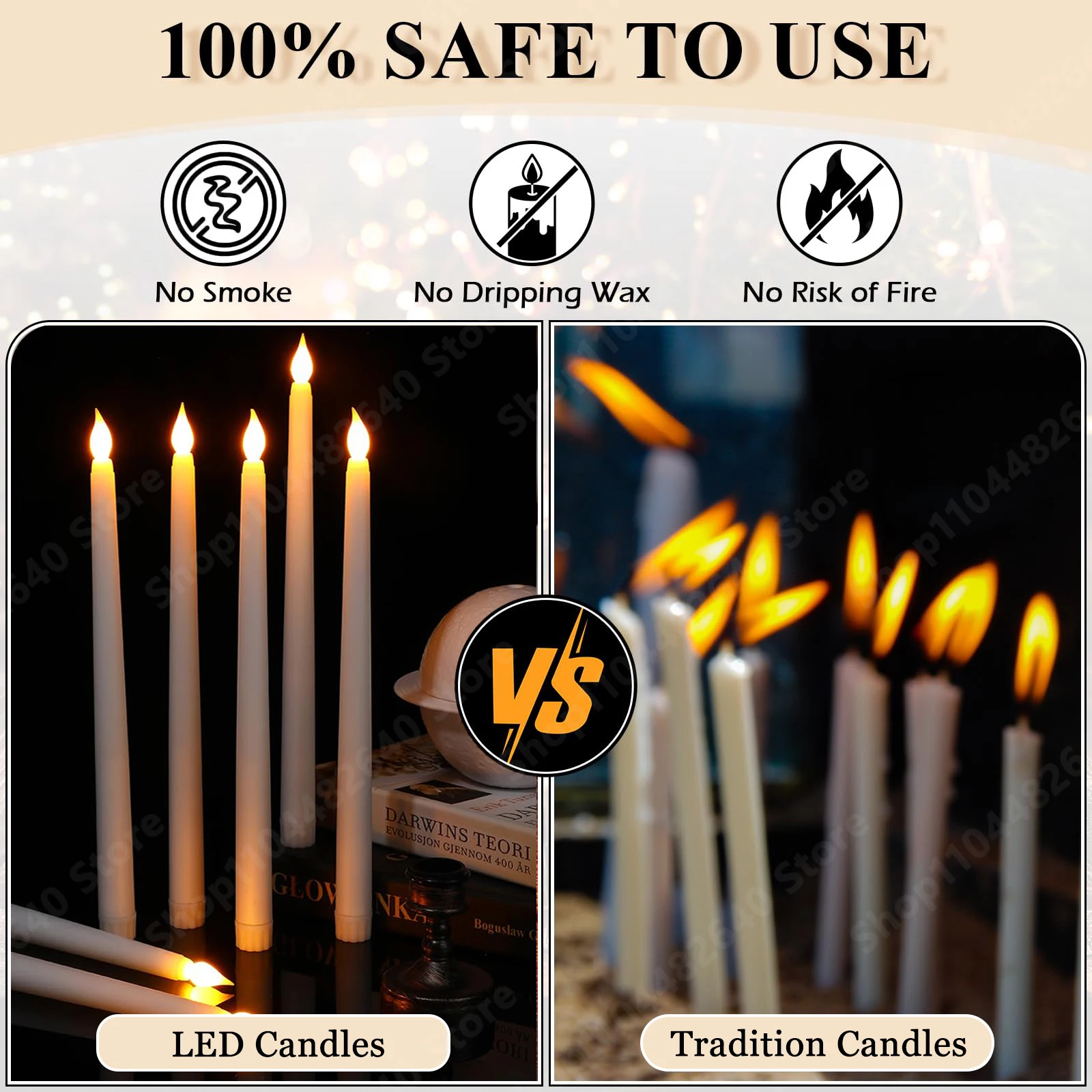 Vela LED parpadeante de 12-200 Uds., vela cónica sin llama para boda, vela de imitación, vela eléctrica falsa con control remoto, decoración navideña para el hogar