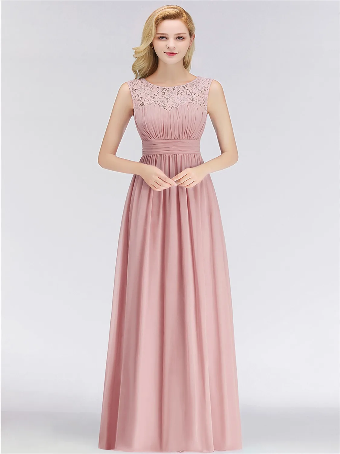 Vintage Pink Floral Lace Maxi Beach Women Dresses Sexy Hollow out Pleated Chiffon Evening Prom Bridal Gowns with Sash