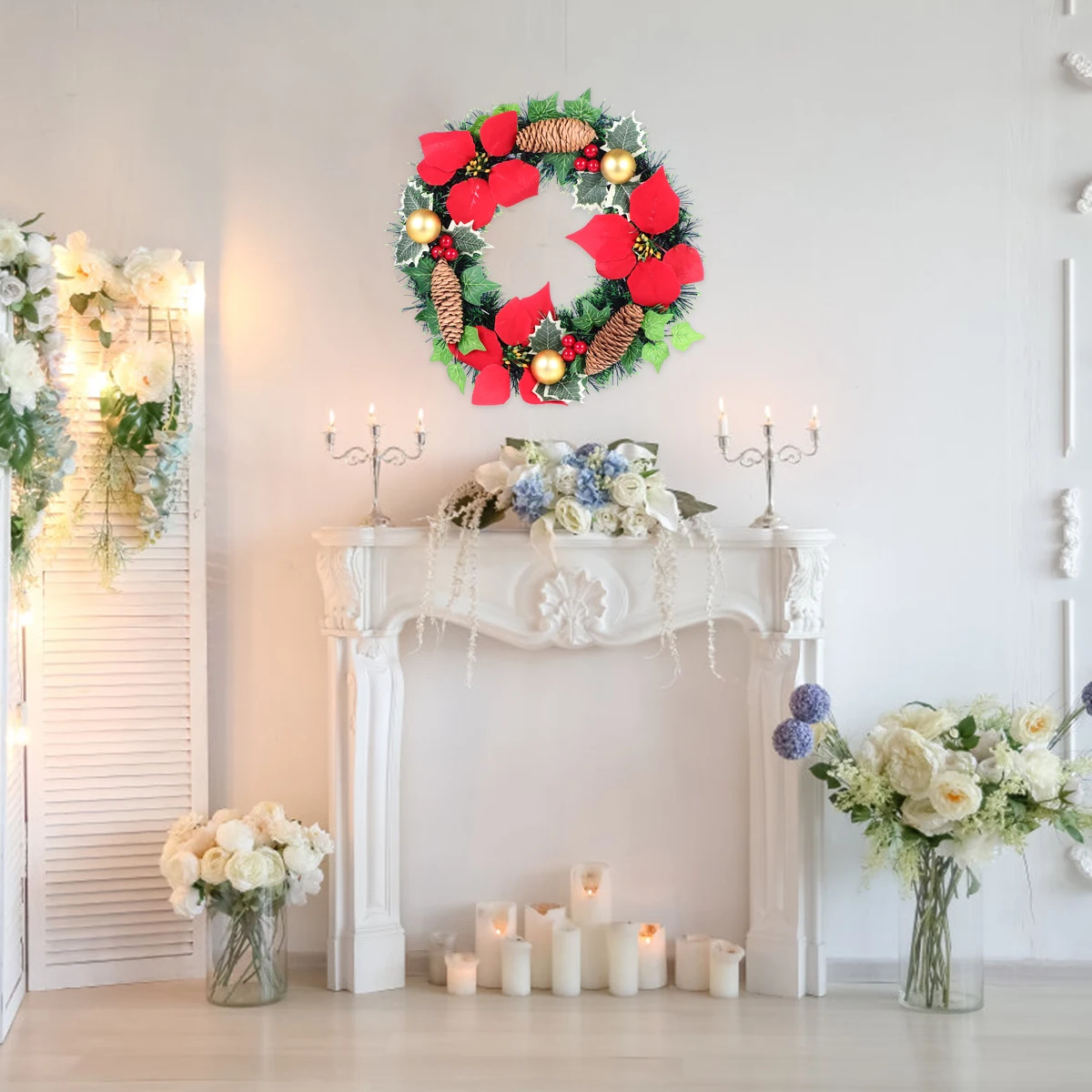 

Christmas Wreath PVC Non Fading Reusable Indoor Outdoor Decor Artificial Berry Pine Window Showcase Holiday Gifts