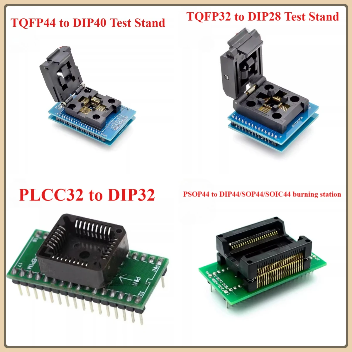 

TQFP32 to DIP28 TQFP44 - DIP40 PSOP44 - DIP44 PLCC32 To DIP32 Socket/urning Seat