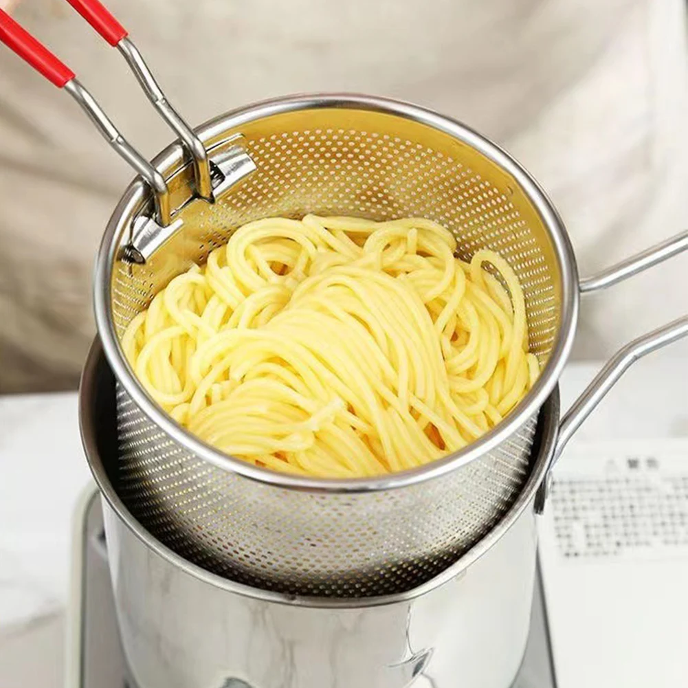 Fritadeira de aço inoxidável com cesta de fritura Panela de leite japonesa Aparelho de cozinha Panela auxiliar de alimentos 1200ml, 304