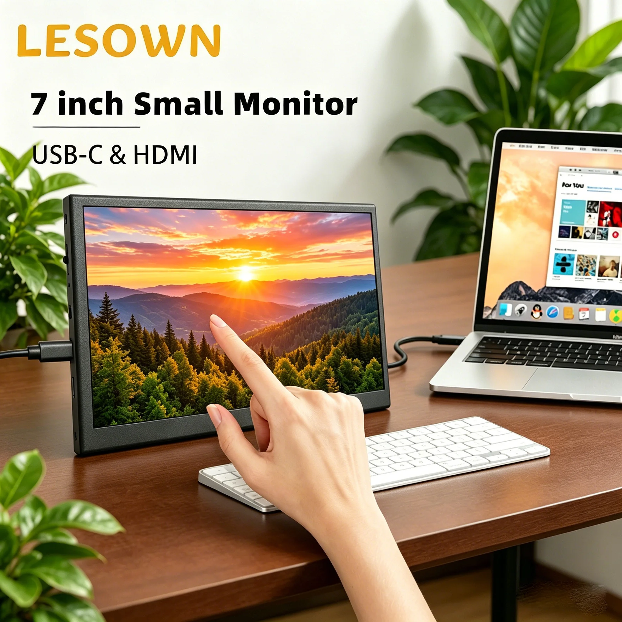 

LESOWN Auxiliary 7 Inch Travel Display Plug & Play 1024x600 IPS LCD Mini Second Screen USB-C External Monitor for Laptop Xbox