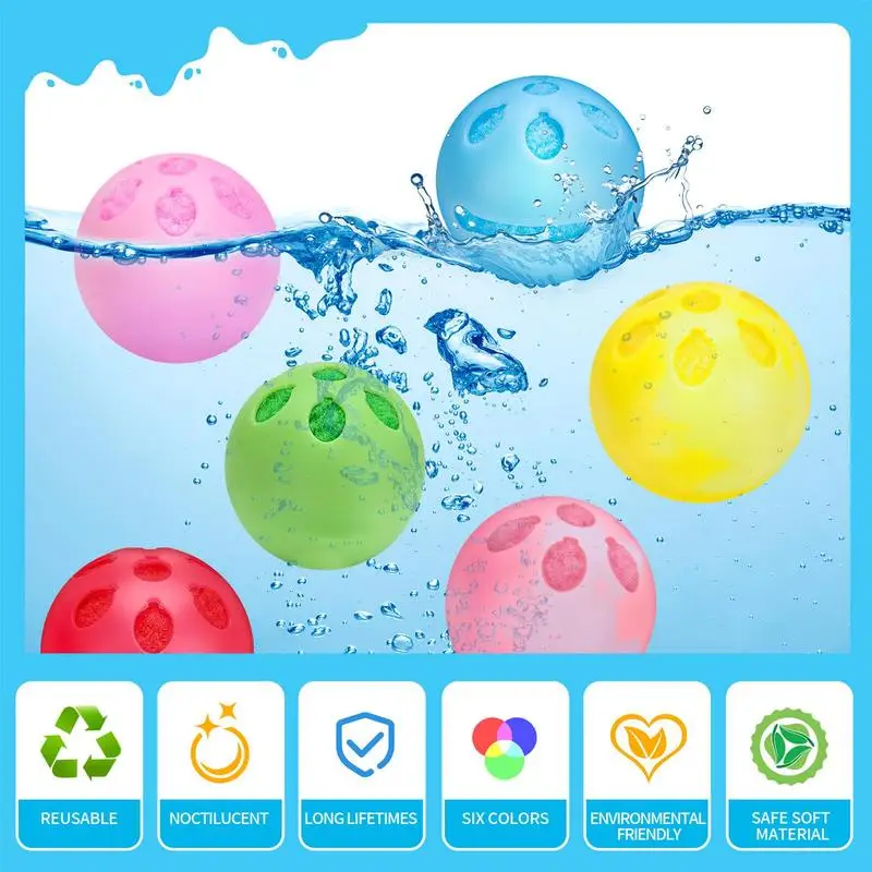 Water Balloons For Kids Glowing In The Dark 6PCS Reusable Water Balls Water Play For Kids Hot Summer Toy For Swimming Pool