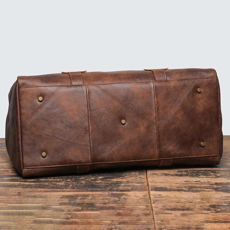 Nesitu alta qualidade do vintage marrom preto grande grosso genuíno crazy horse couro bolsa de viagem masculino ginásio duffle m183