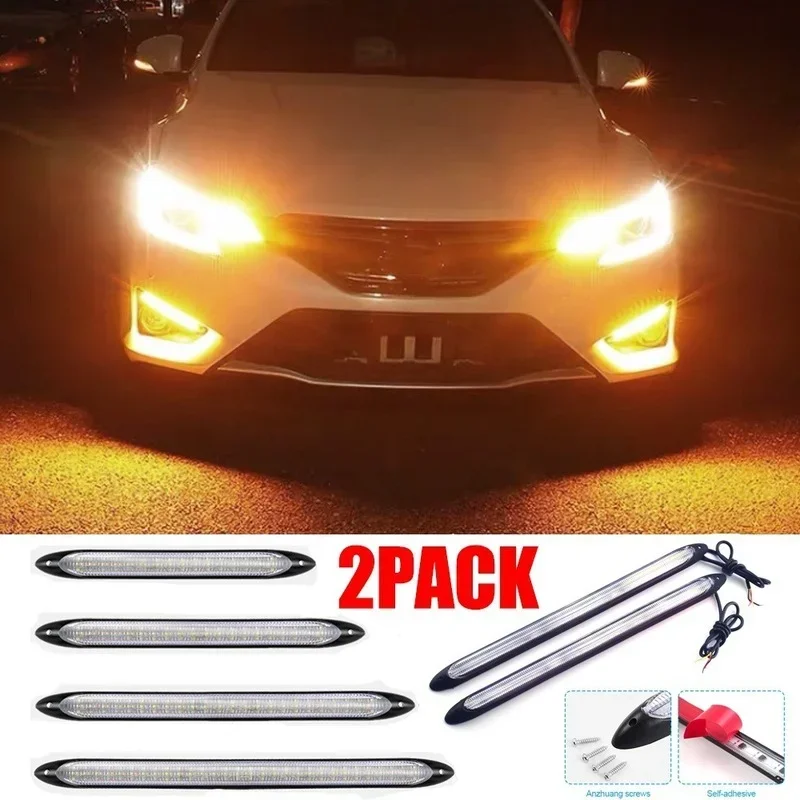 2Pcs Car LED Daytime Running Lights Waterproof Sequential Lamp Flow Turn Signal Light (White/Amber/RGB Light)