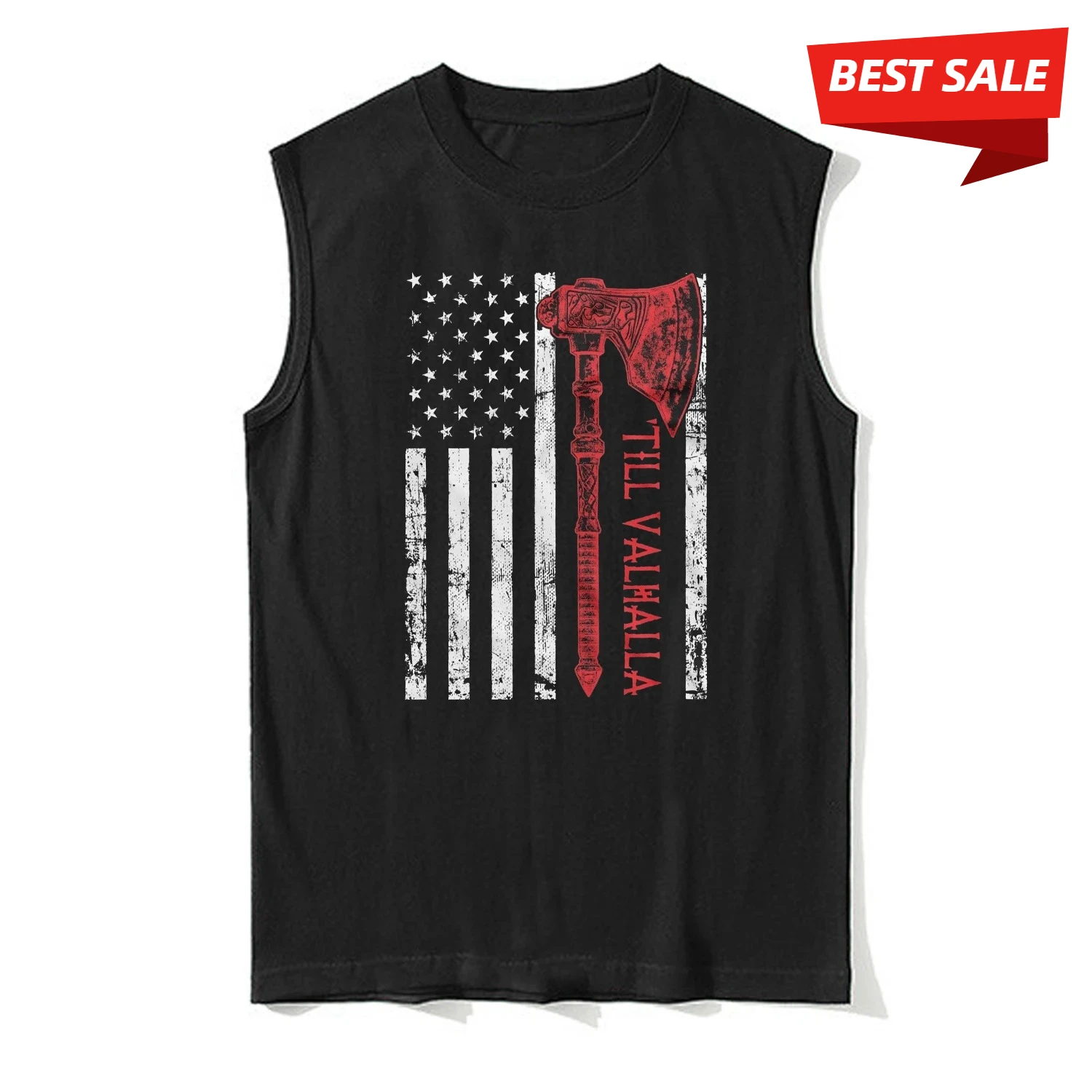 Nordic Warrior Axe USA Flag Till Valhalla Tanktop 100% Cotton O-Neck Summer Casual Mens Tank Tops Sleeveless T-shirt Streetwear