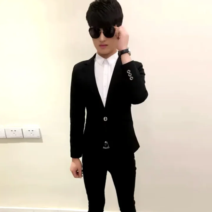 

Slim Fit Men's Suit Korean Sle Spring Faionable Single Piece irt Dync Youth Small Size Casual Long Sve Suit
