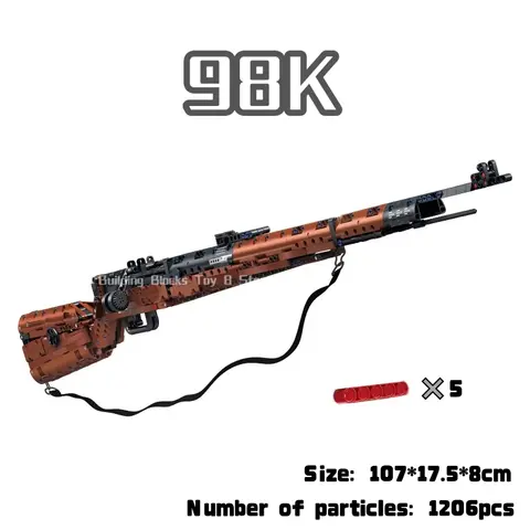 City Technical Police Military Toy Gun Sniper Rifle Building Blocks 98K Assault Rifle Assembly Brick Toy for Kids Christmas Gift