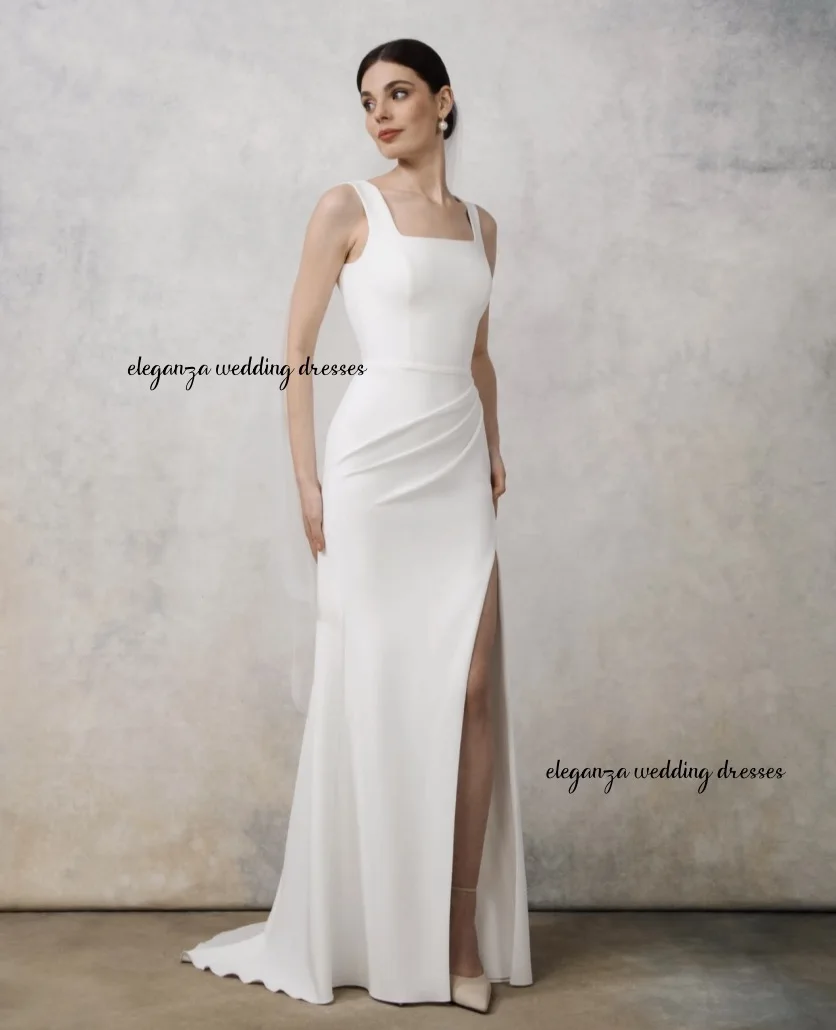 Gaun Pengantin Putri Duyung Satin Elegan Kustom dengan Kerah Persegi dan Tali Bahu Tipis untuk Wanita Vestido De Novia 2025