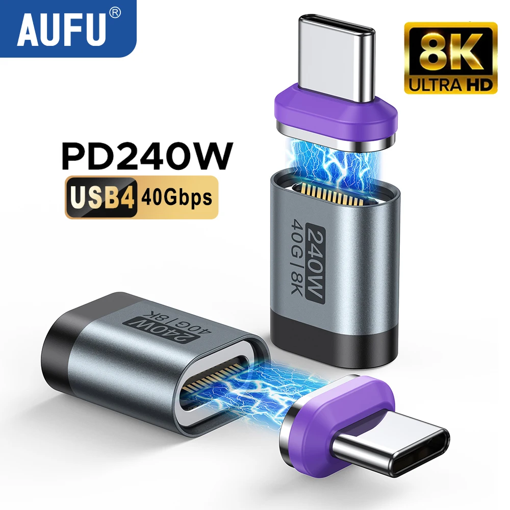 

AUFU 240W Magnetic USB C Adapter 40Gbps 8K60Hz USB4 Type C Female to Type C Male Converter for Thunderbolt 4 3 iPhone 16 Laptop