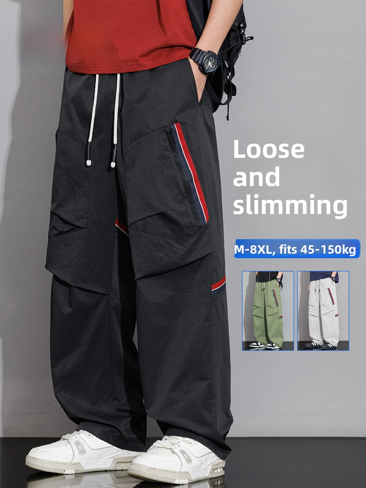 

Large Size Men's Work Pants Loose Fit Multi-ket Casual Straight Leg Trousers Slimming Effect Polyester Fiber Spring Autumn
