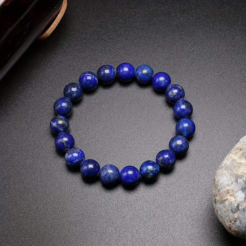 1pc Natural Lapis Lazuli Stone Beads Bracelet For Women Men Stretch Bracelet Couple Jewelry Husband Gift Valentine's Father Day