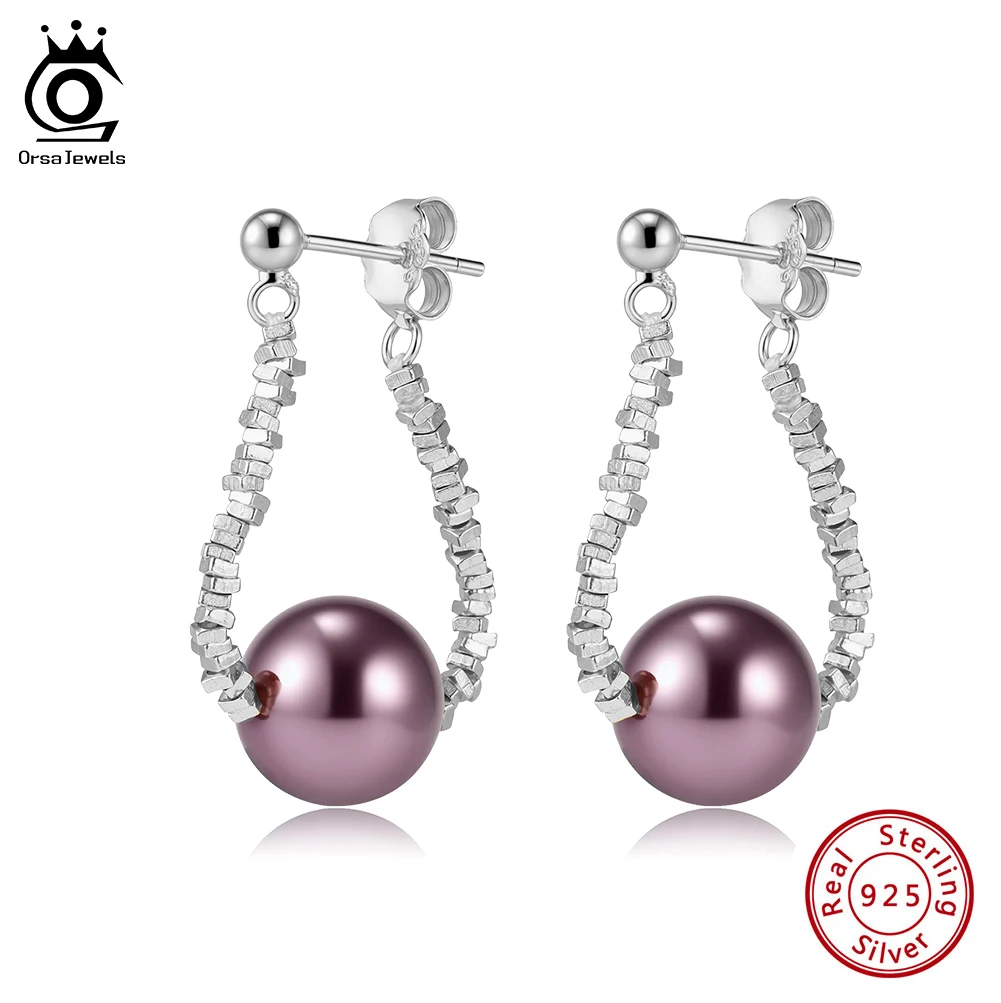 

ORSA JEWELS 100% 925 Sterling Silver Shell Pearl Geometry Hoop Earrings Fashion Birthday Party Wedding Engagement Jewelry PSE07