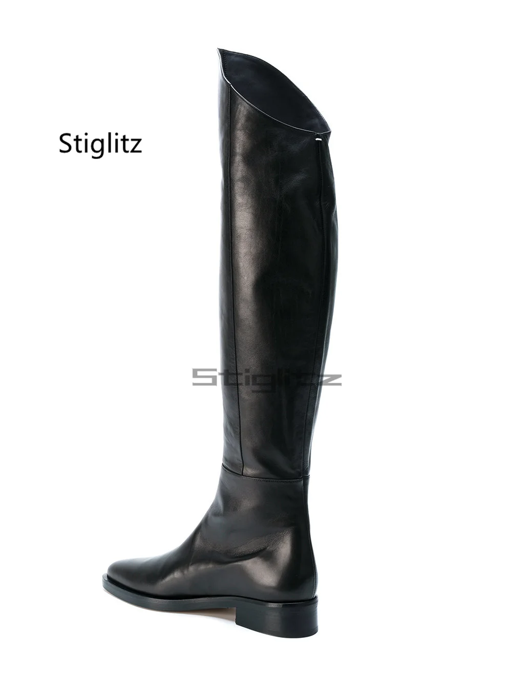 Layer Cowhide Black Over The Knee Boots for Men Fashion British Comfortable Pointed Toe Low Heel Long Boots Knight Riding Boots