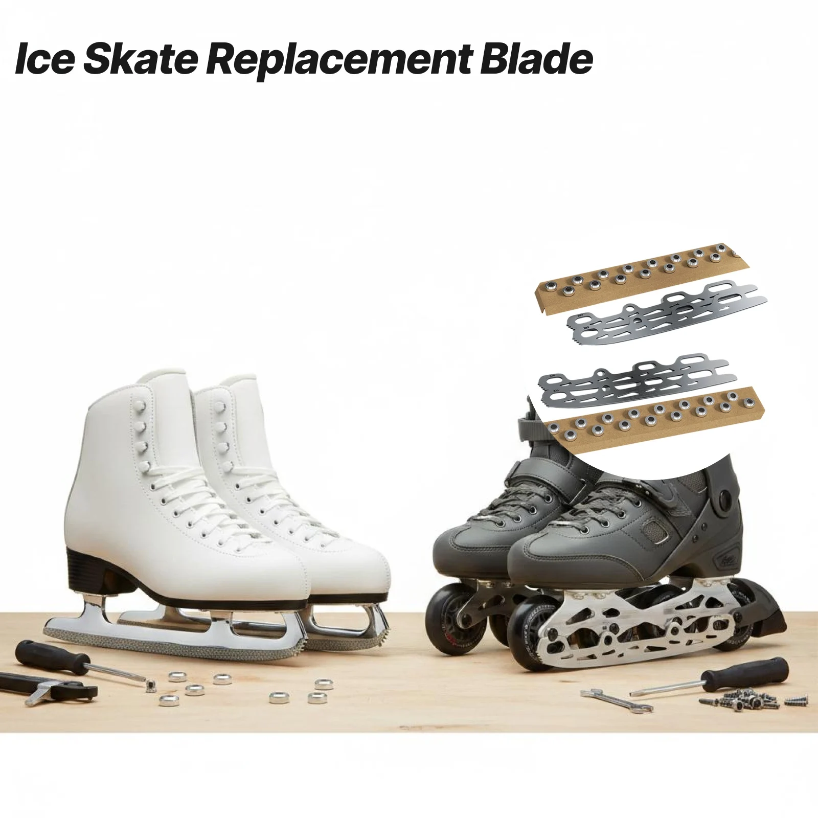 

Adjustable Stainless Steel Ice Skate Blade for Inline Skates Easy Mount Conversion Kit for Hockey and Figure Skating