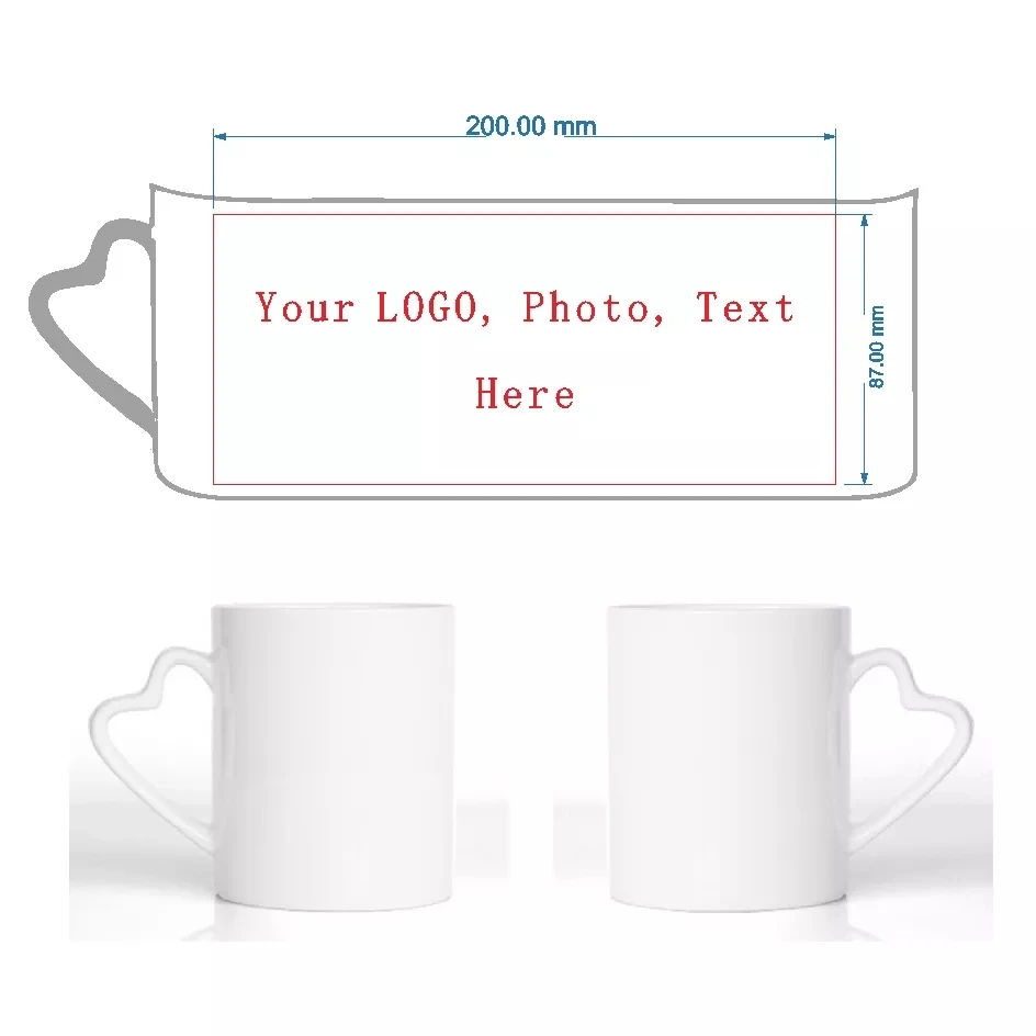 Ceramic Mug DIY Photo Heart Shape Handle and Inside Colors Milk Coffee Cup Customized Pictures LOGO Name Text Creative Cut Gifts