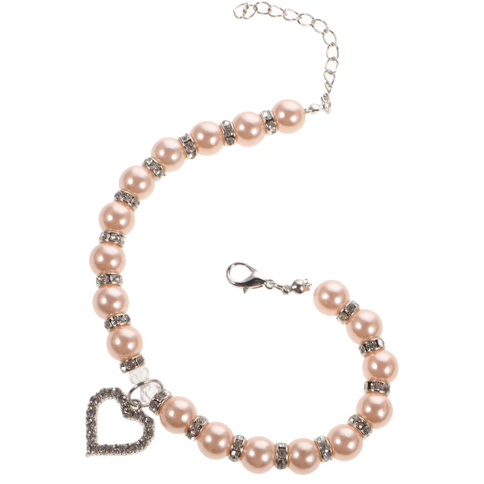

Pearl Pet Necklace with Crystal Heart Pendant Bling Dog Cat Jewelry Adjustable Shiny Collar for Photo Shoot Weekend Party Size M
