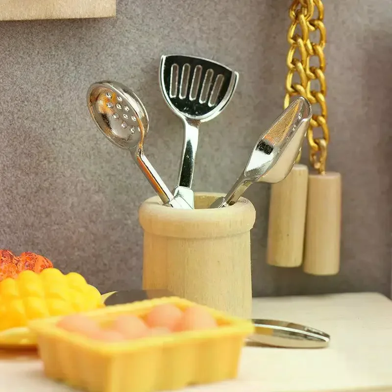 1Set 1/12 Poppenhuis Simulatie Miniatuur Spatel Lepel Set Pop Thuis Keukengerei Decor Poppenhuis Fantasiespel Speelgoed