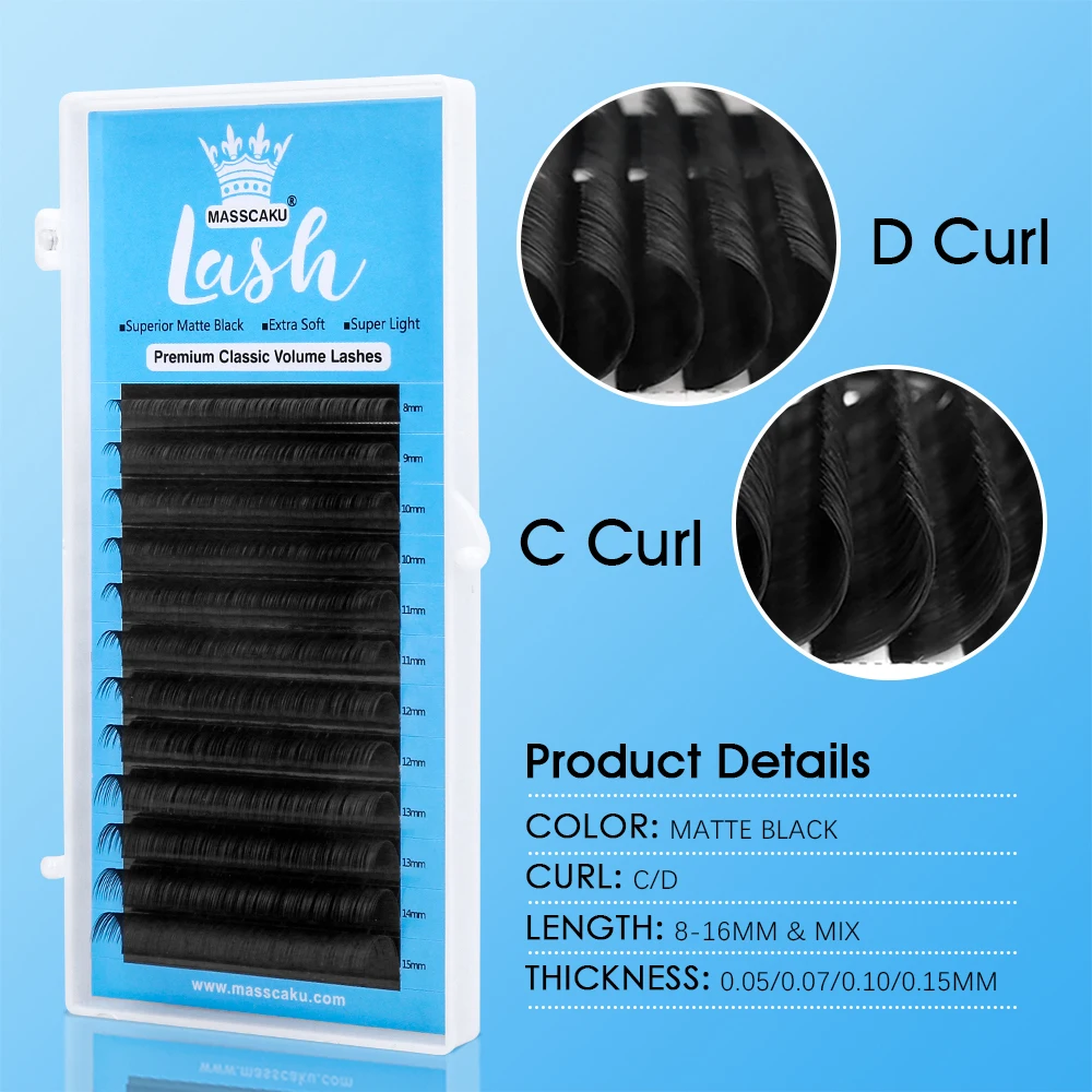 MASSCAKU All Size C D Curl Premium Velvet Fiber Classic Regular Eyelashes Individual Synthetic Mink Volume Lashes Easy to Graft