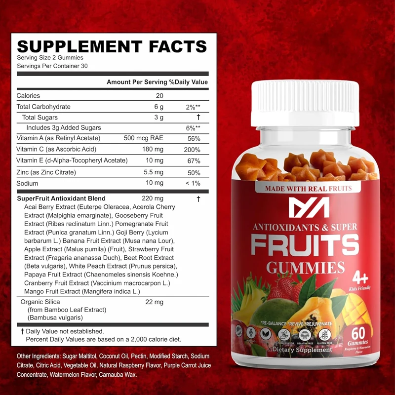 Made from genuine super fruit flavorful gummie supplements, 9 types of super fruits, fruits and herbs, non genetically modified