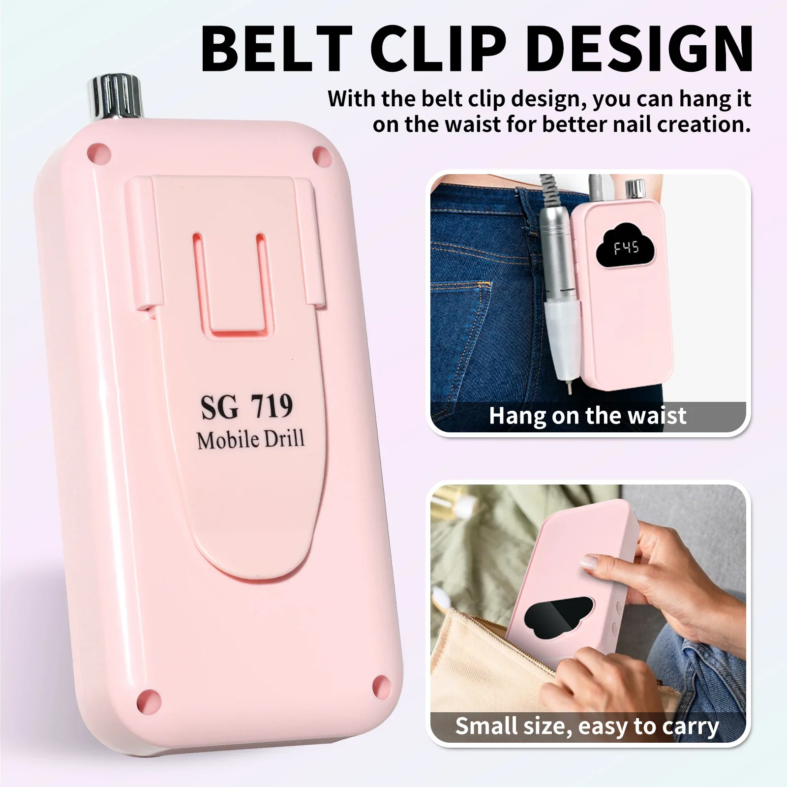 Profesional 45000RPM Electric Nail Drill Rechargeable Electric Portable Nail Sander File for Gel Nails Polishing Salon Tool