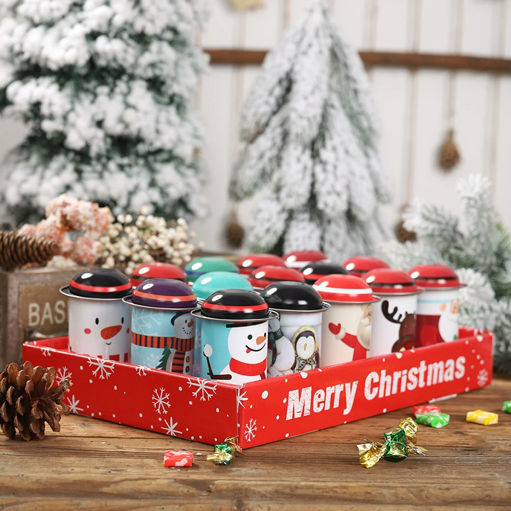 

3pcs Christmas Candy Boxes Tinplate Storage Cans Gift Buckets Decorative Tea Leaf Container Biscuit Box Party Favors Organizer